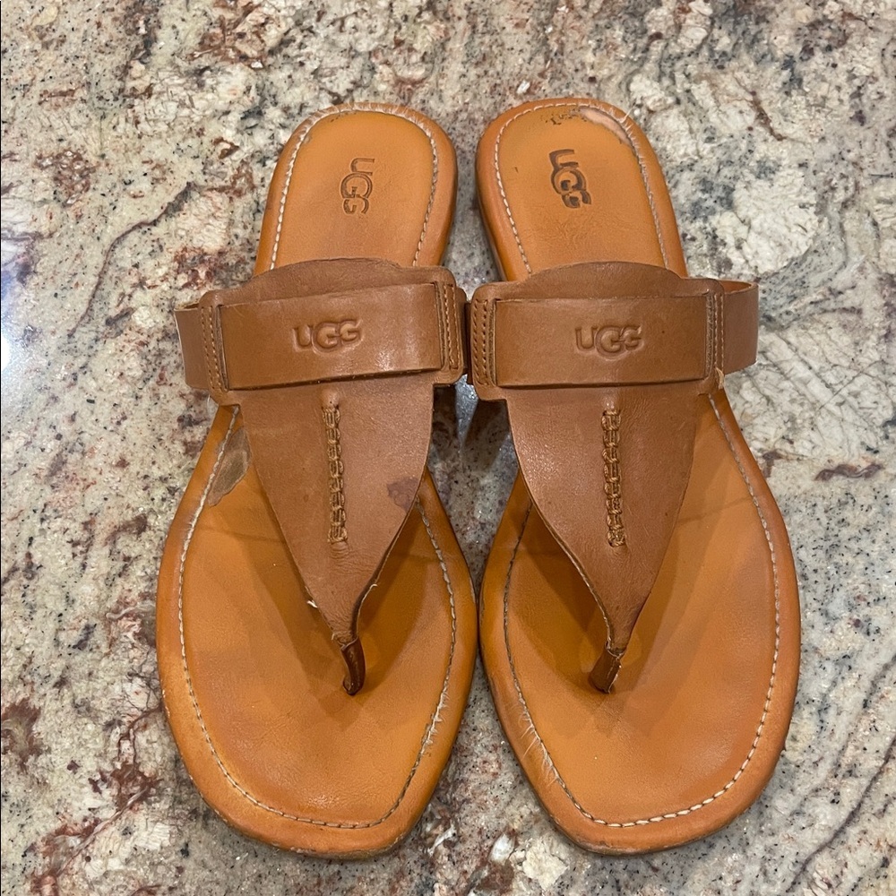 UGG Women's Flip Flop Brown Leather Sander Size:12